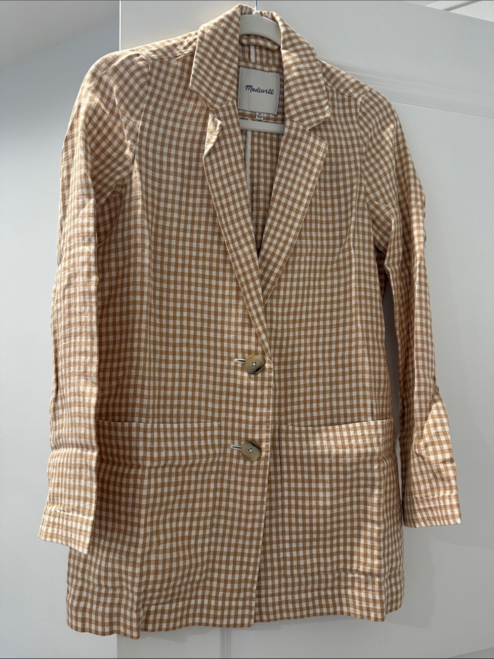Madewell Tan and White Gingham Blazer Jacket